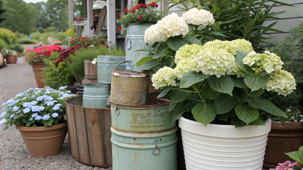 Recycled Container Hydrangea Displays