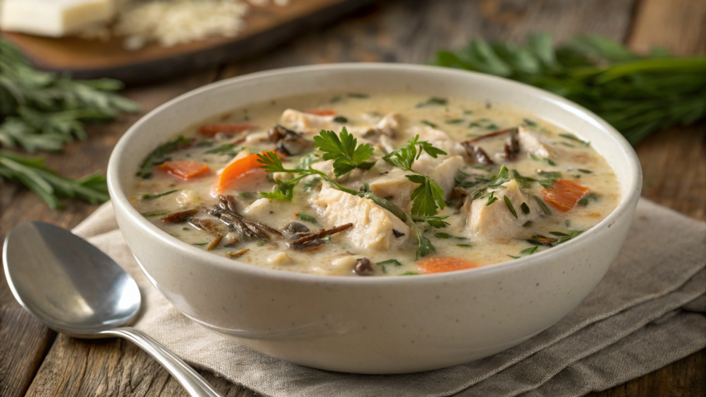 Creamy Chicken and Wild Rice Soup with Fresh Herbs
