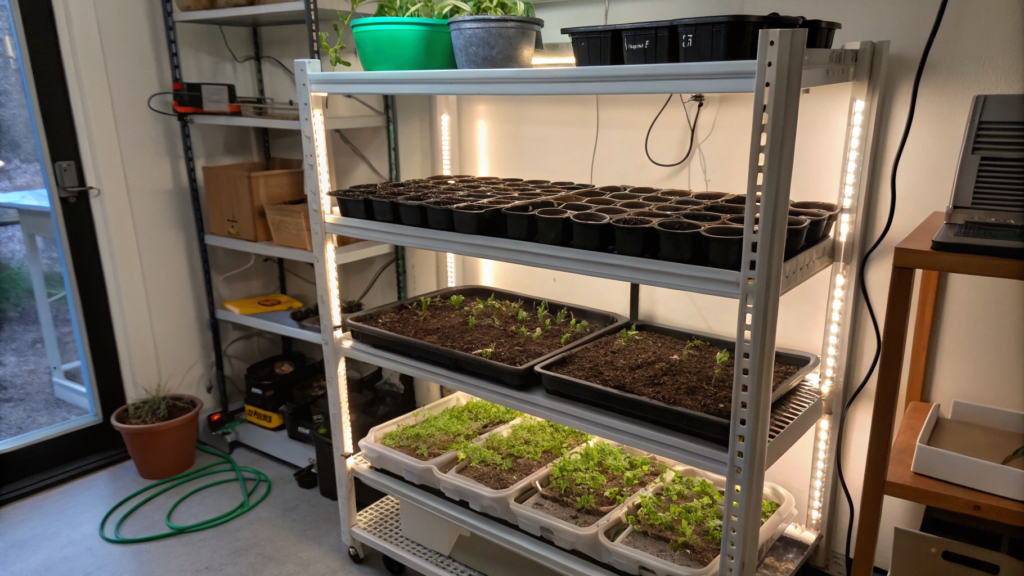 Two Shelf Seed Starting Rack With Built In Timer Lights