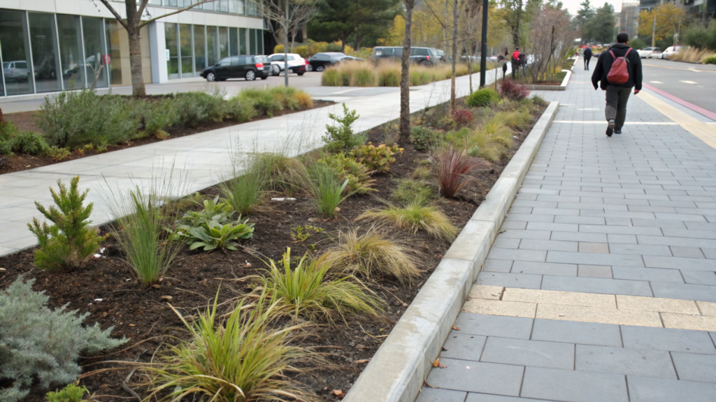 Narrow Sidewalk Strip Bed Using Low Growers Only