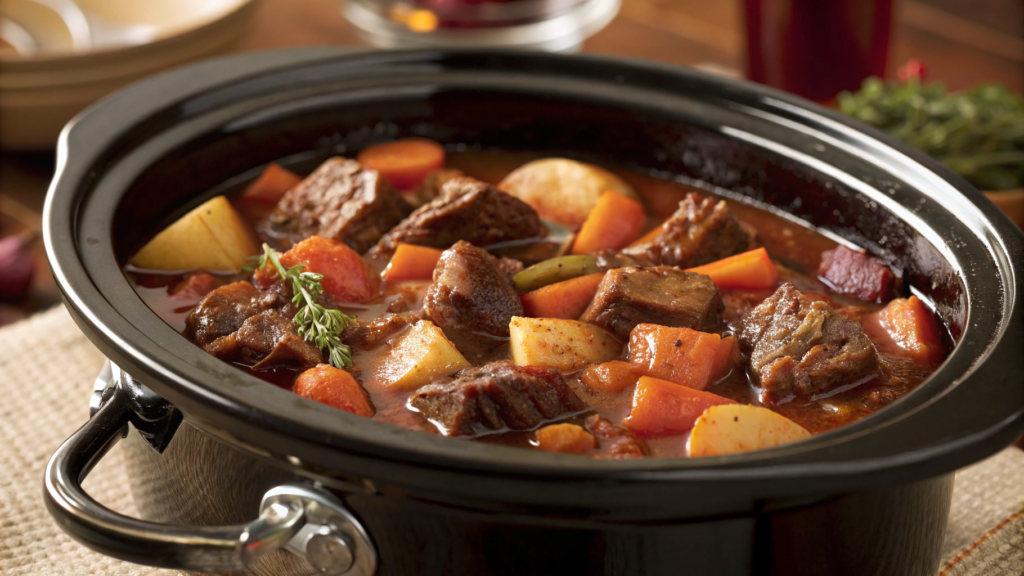 Slow Cooker Beef Stew with Red Wine and Root Vegetables
