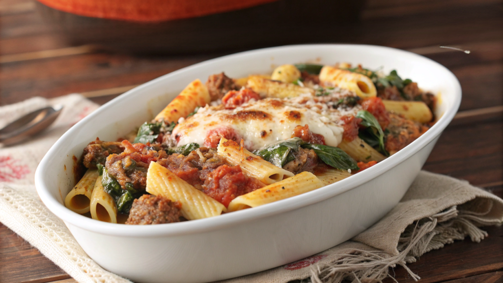 Cozy Baked Rigatoni with Sausage and Spinach