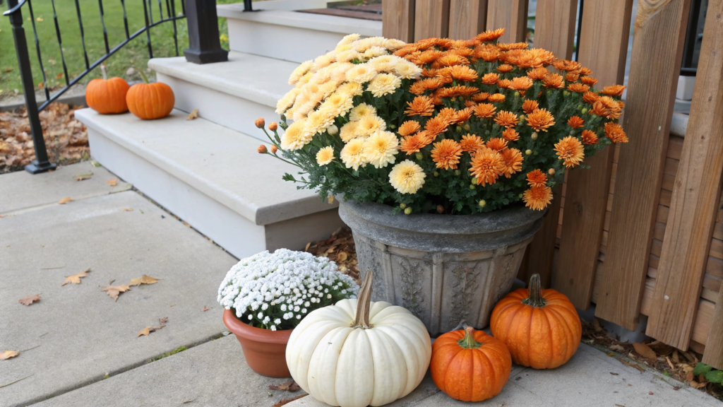 Faux Mum and Pumpkin Planter
