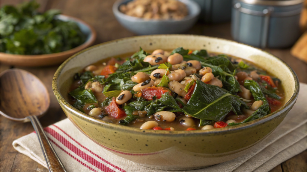 Vegetarian Black Eyed Peas Stew with Collard Greens