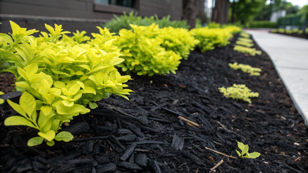 Black Mulch Bed With Lime Green Foliage Pop