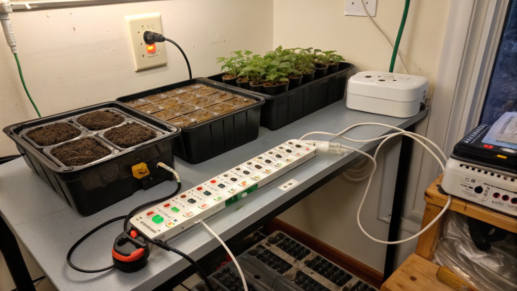One Outlet Seed Starting Setup With Power Strip Safety Loop