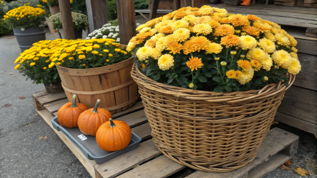 Vintage basket mum display