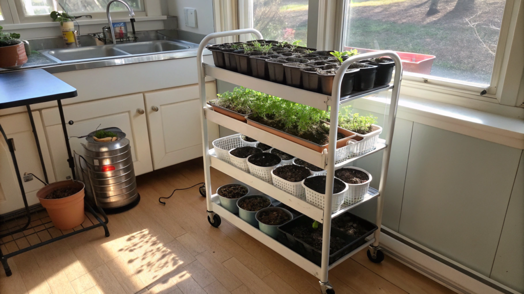 IKEA Cart Seed Starting Indoors Setup That Rolls Into Sunlight