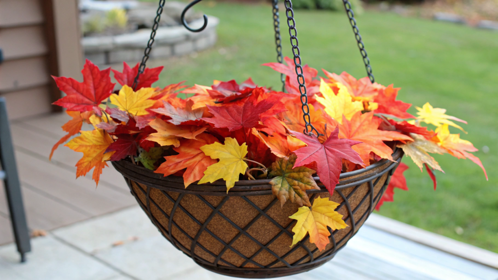 Faux Maple Leaf Hanging Basket