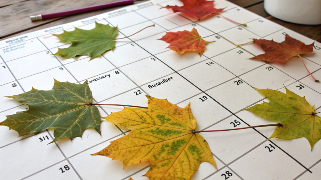 Layered leaf calendar grid