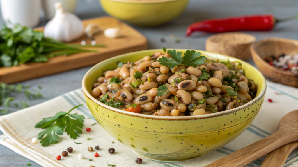 Southern Spiced Black Eyed Peas with Garlic and Herbs