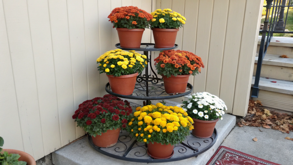 Tiered mum stand arrangement