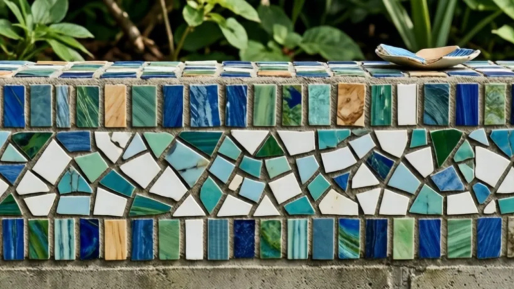 Mosaic Stripe Border Made From Broken Plate Pieces