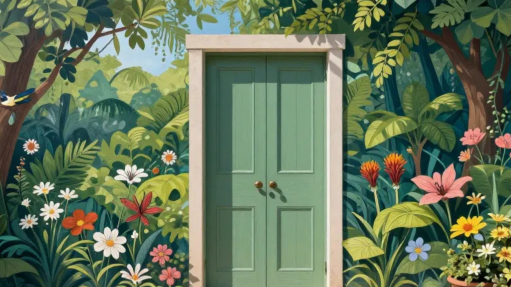 Secret Garden Door Mural With Trompe L’oeil Perspective