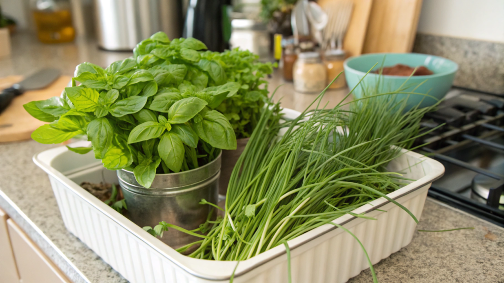 Basil + Chives for a Fast Kitchen Container