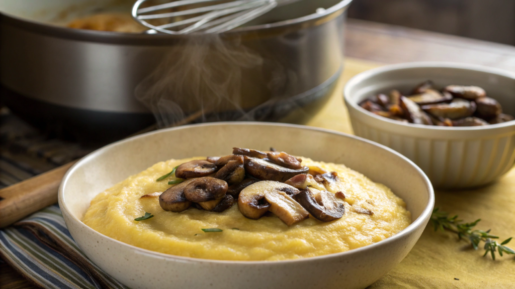 High-Protein Creamy Polenta with Sautéed Mushrooms