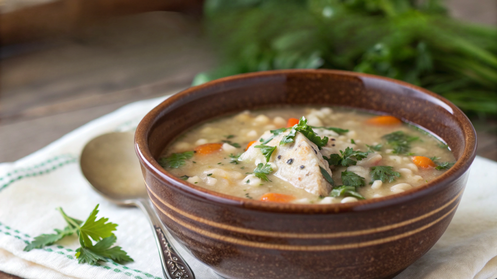 One-Pot Chicken & Barley Soup with Hidden Greens