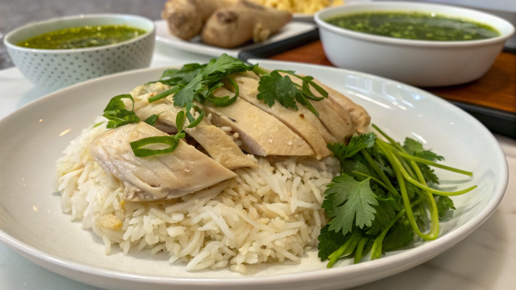 Hainanese Chicken Rice With Ginger Scallion Sauce Shortcut
