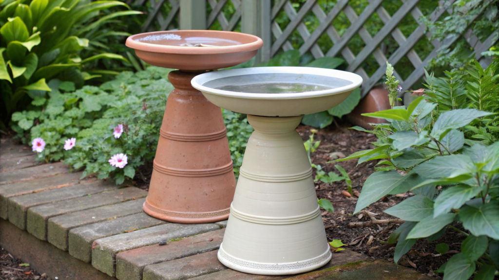 Birdbath From Two Pots and a Serving Bowl