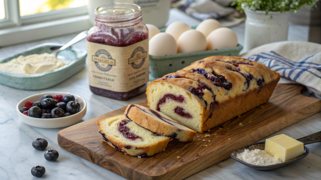 Blueberry Cream Cheese Loaf With Jam Swirl From Pantry Staples