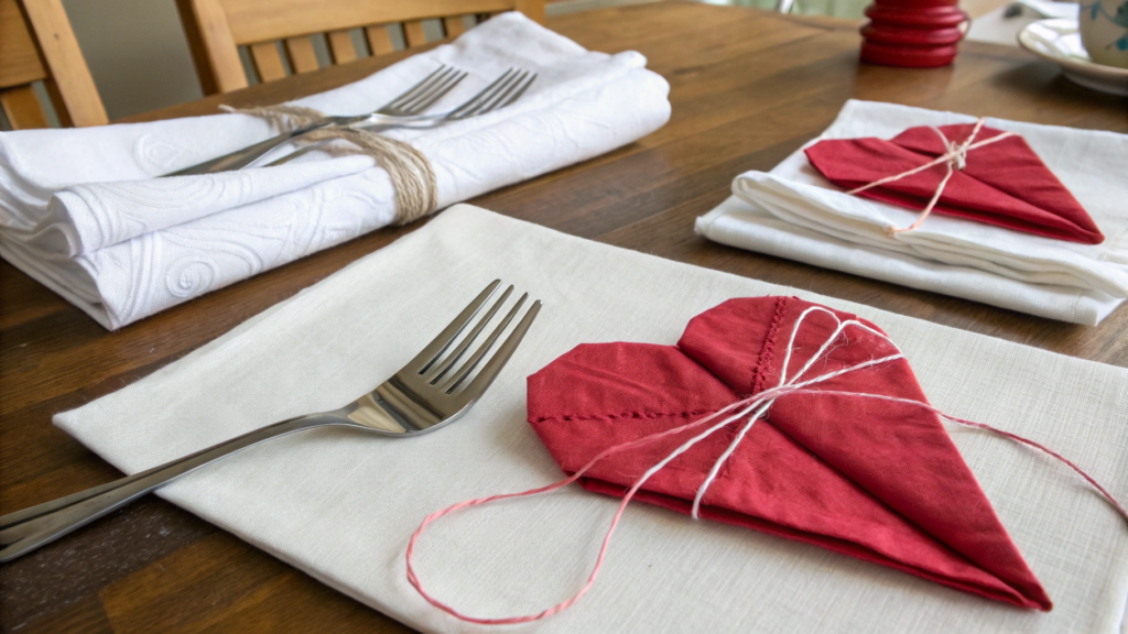 Five Minute Napkin Hearts Using Only Fork and String
