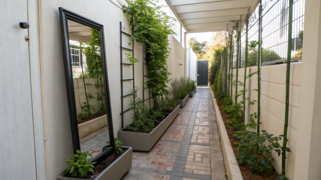 The Townhouse Skinny Corridor Garden With a Mirror Wall