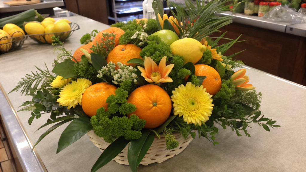 Grocery Store Flower Runner With Citrus and Herbs