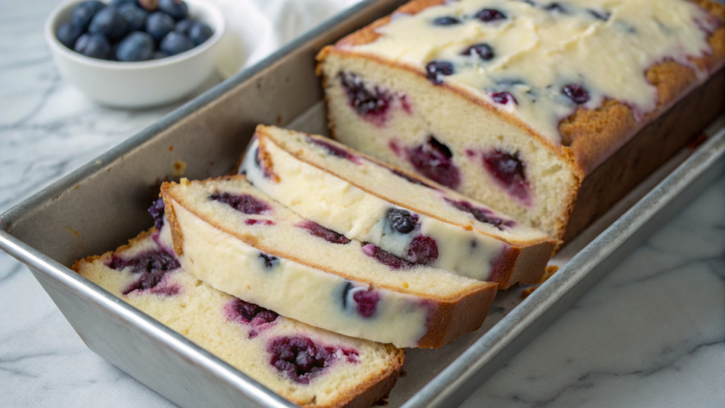 Blueberry Cream Cheese Loaf Cake With One-Pan Creamy Layer