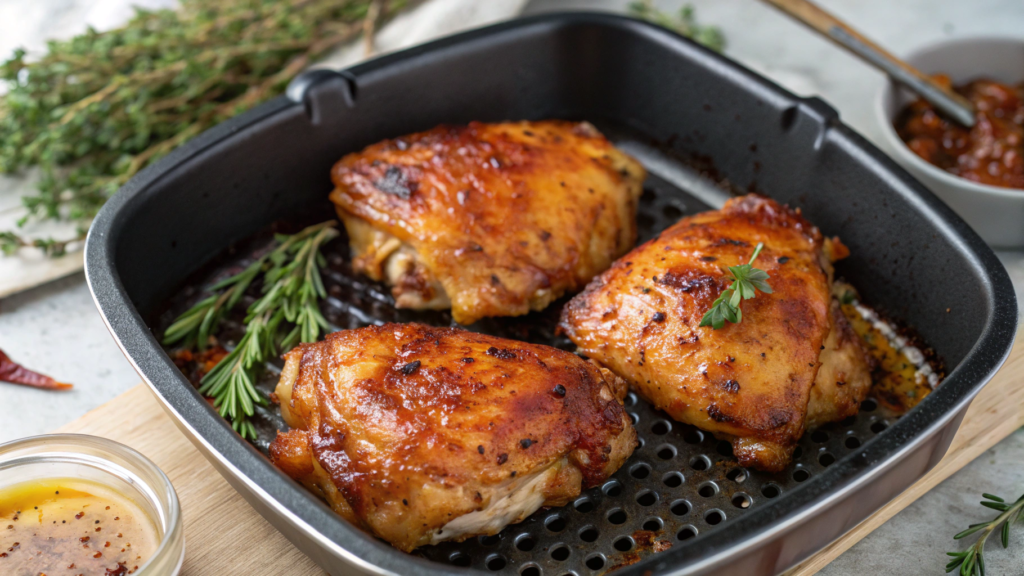 Air Fryer Chicken Thighs With Harissa Honey and Crispy Edges