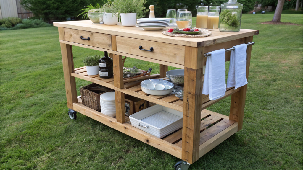 DIY Garden Bar Cart From Scrap Wood and Casters