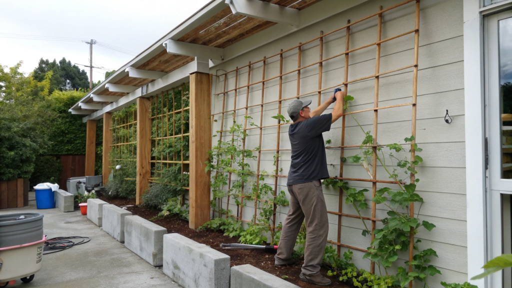The Zero Drill Trellis Wall Using Tension Poles