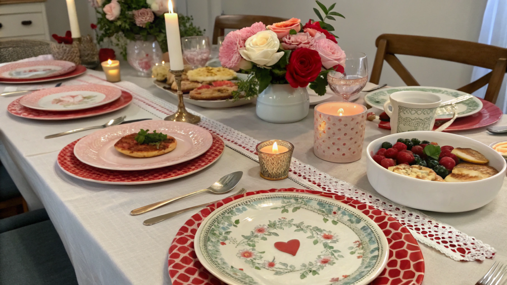 Valentines Brunch Ideas Table Settings With Mismatched Vintage Plates