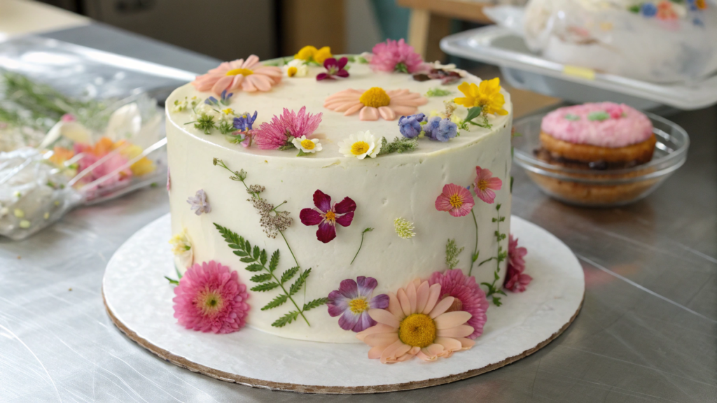 Real Flower Garden Cake With Food Safe Barrier Method
