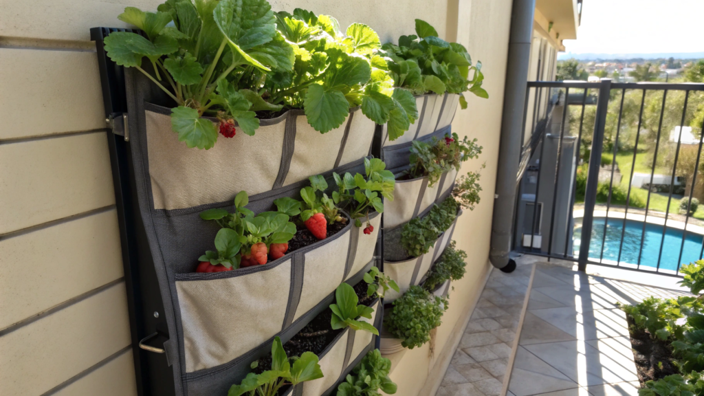 Vertical pocket planter for strawberries and lettuce