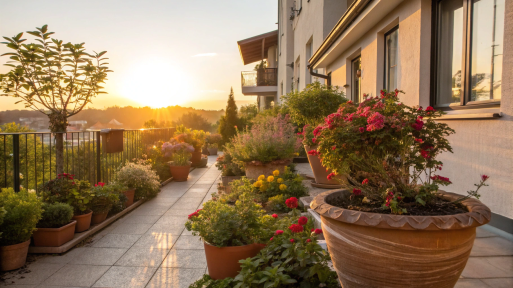 The Townhouse Sunset Corner With Heat Loving Pots
