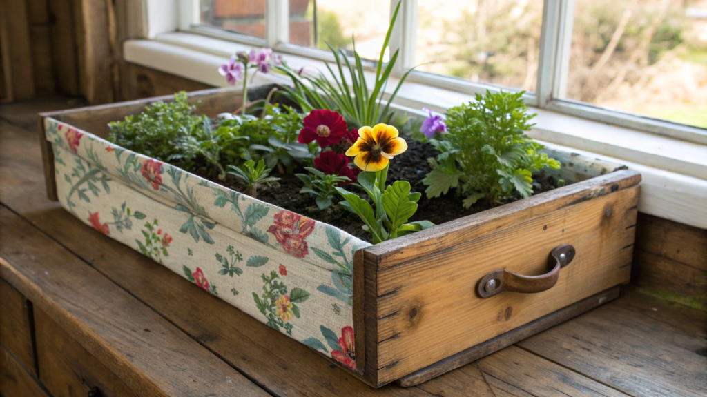 Upcycled Drawer Planter With Landscape Fabric Liner