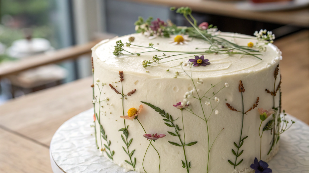Wedding Wildflower Cake With Minimalist Piped Botanicals
