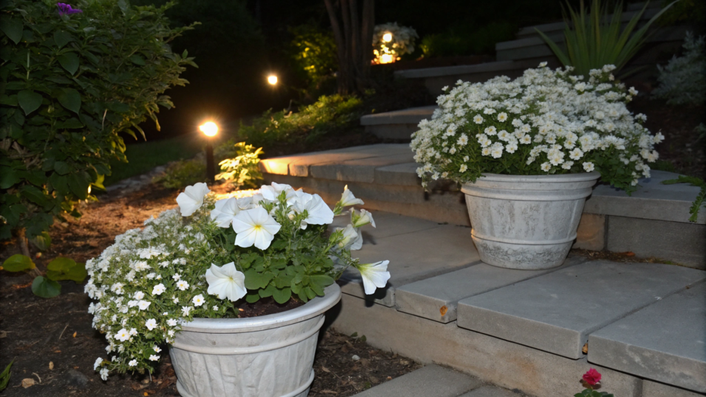The Night Garden Plan With White Blooms and Solar Spots