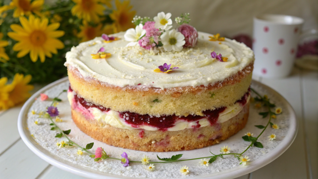 Victoria Sponge Style Wildflower Cake With Rose Jam Layer