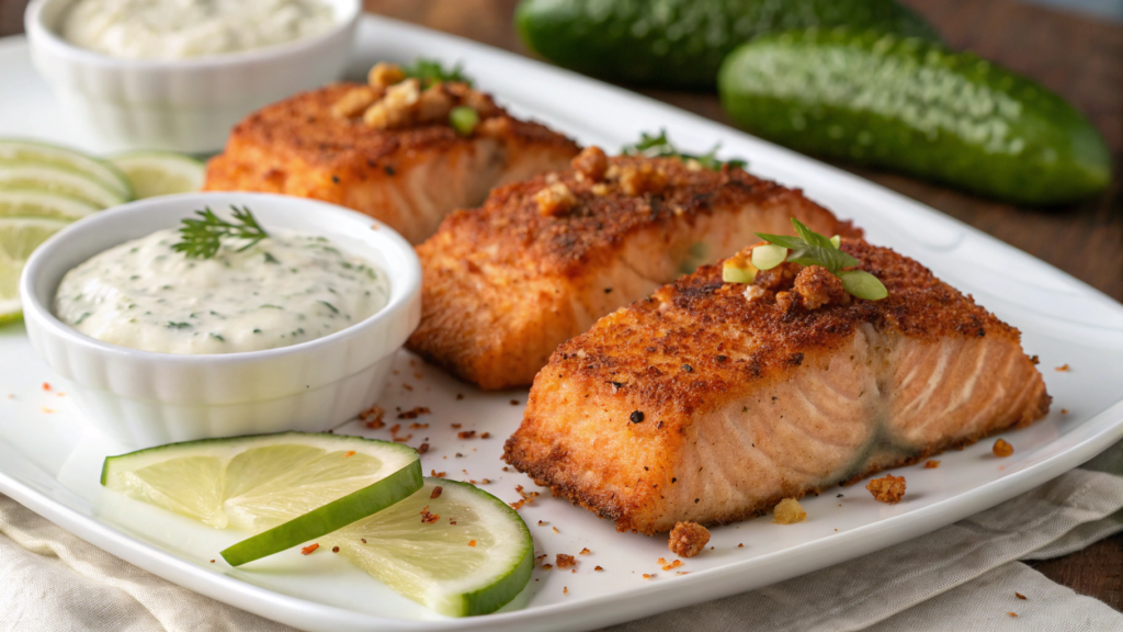Air Fryer Cajun Salmon Bites With Cornichon Aioli