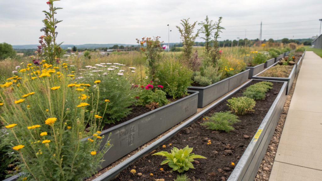 The Pollinator Strip With Compact Natives in Two Troughs