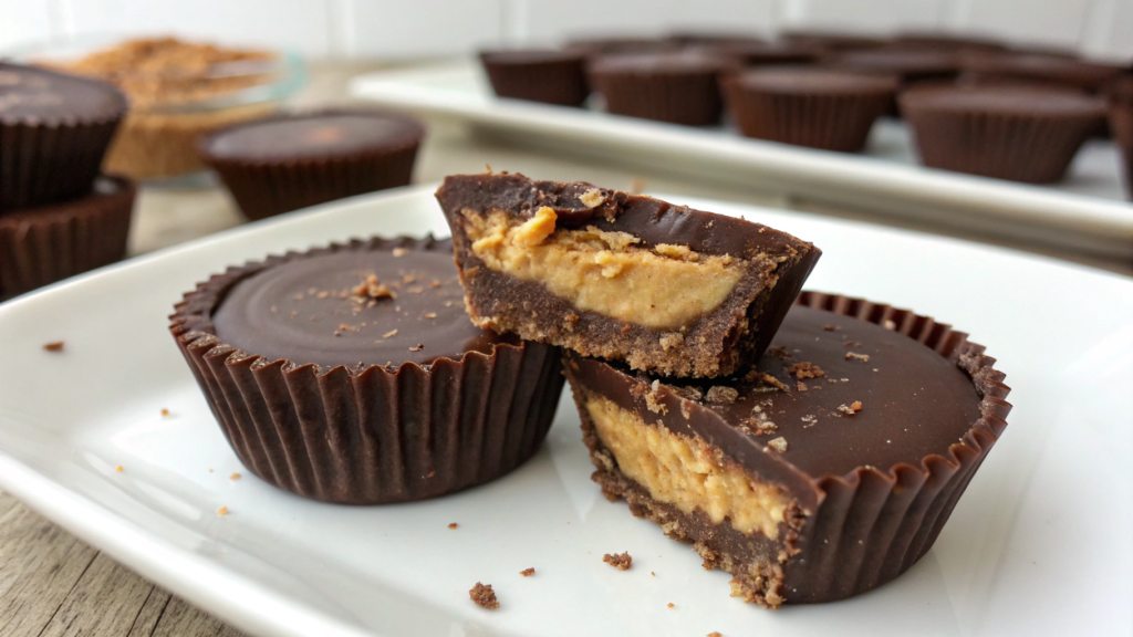 Healthy homemade Reese’s Cups with oat flour peanut butter center