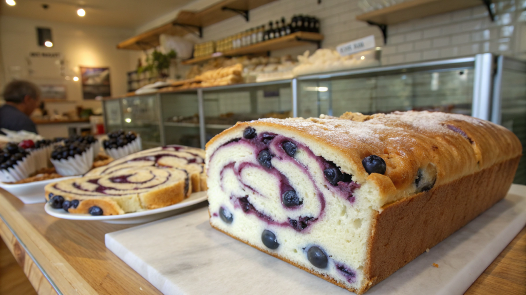 New York bakery swirl blueberry cream cheese loaf