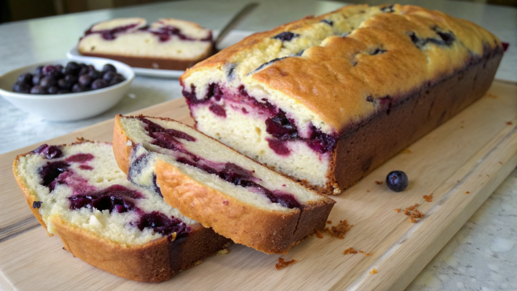 Jam center blueberry cream cheese loaf with hidden berry pocket