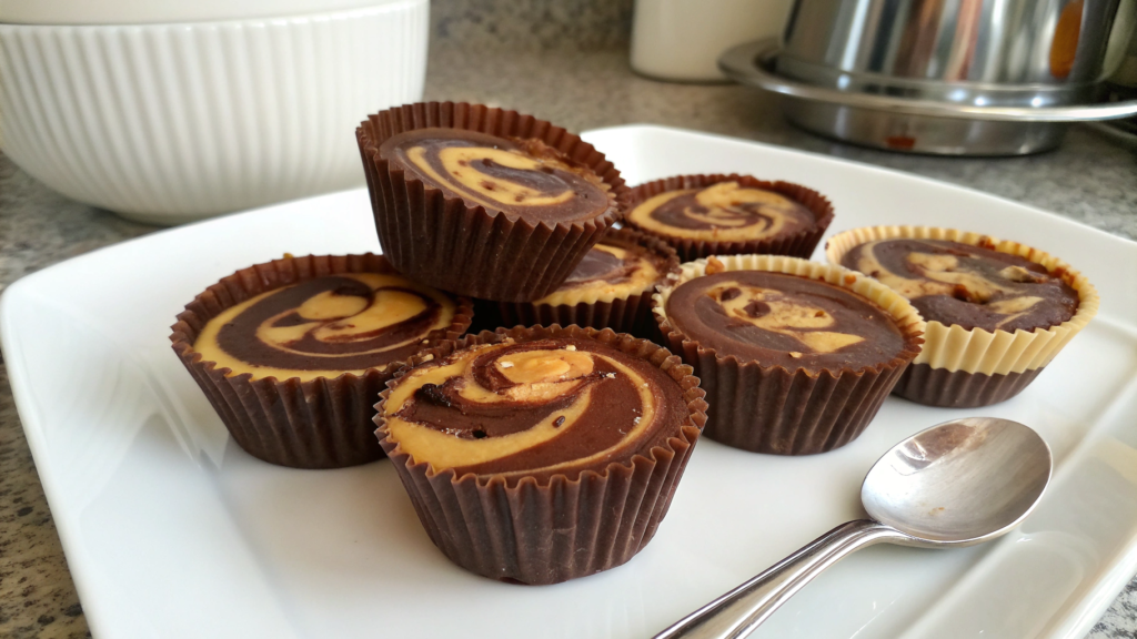 Homemade Reese’s Cups with protein powder and peanut butter swirl