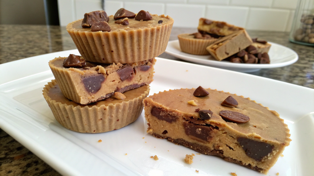Protein homemade Reeses cups bars with whey and peanut butter