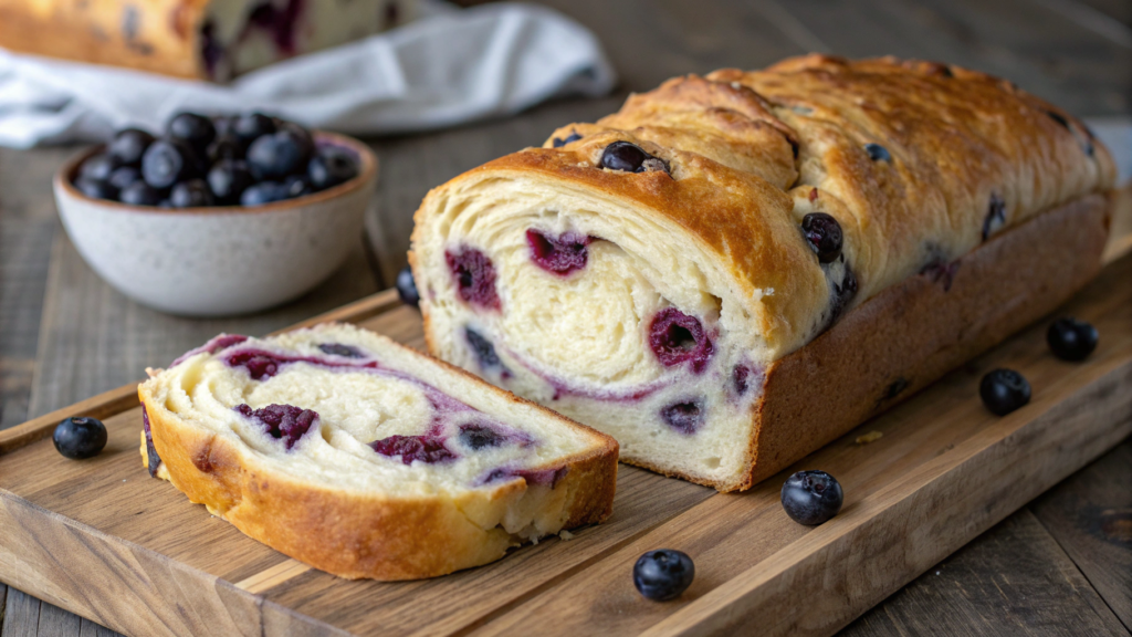Sourdough blueberry cream cheese loaf with cold ferment flavor
