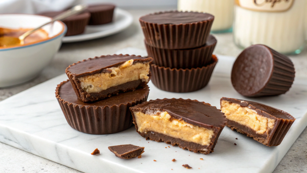 Homemade Reese’s Cups with PB2 and cottage cheese filling
