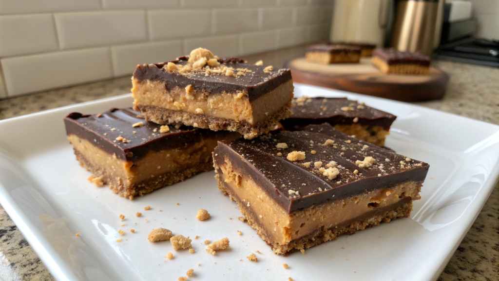 Homemade Reeses cups bars with no powdered sugar binding trick