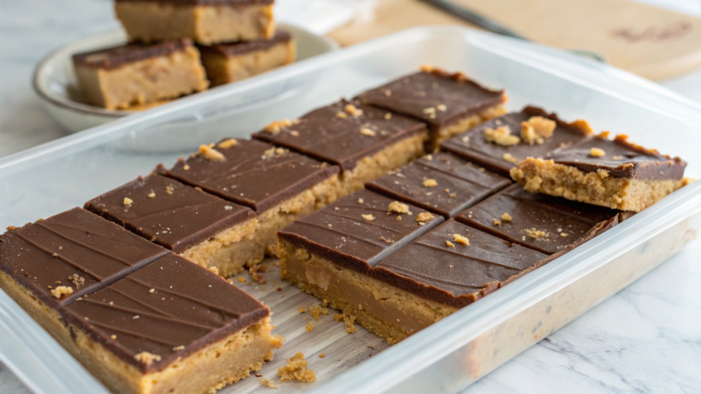 Freezer friendly homemade Reeses cups bars for meal prep snacks